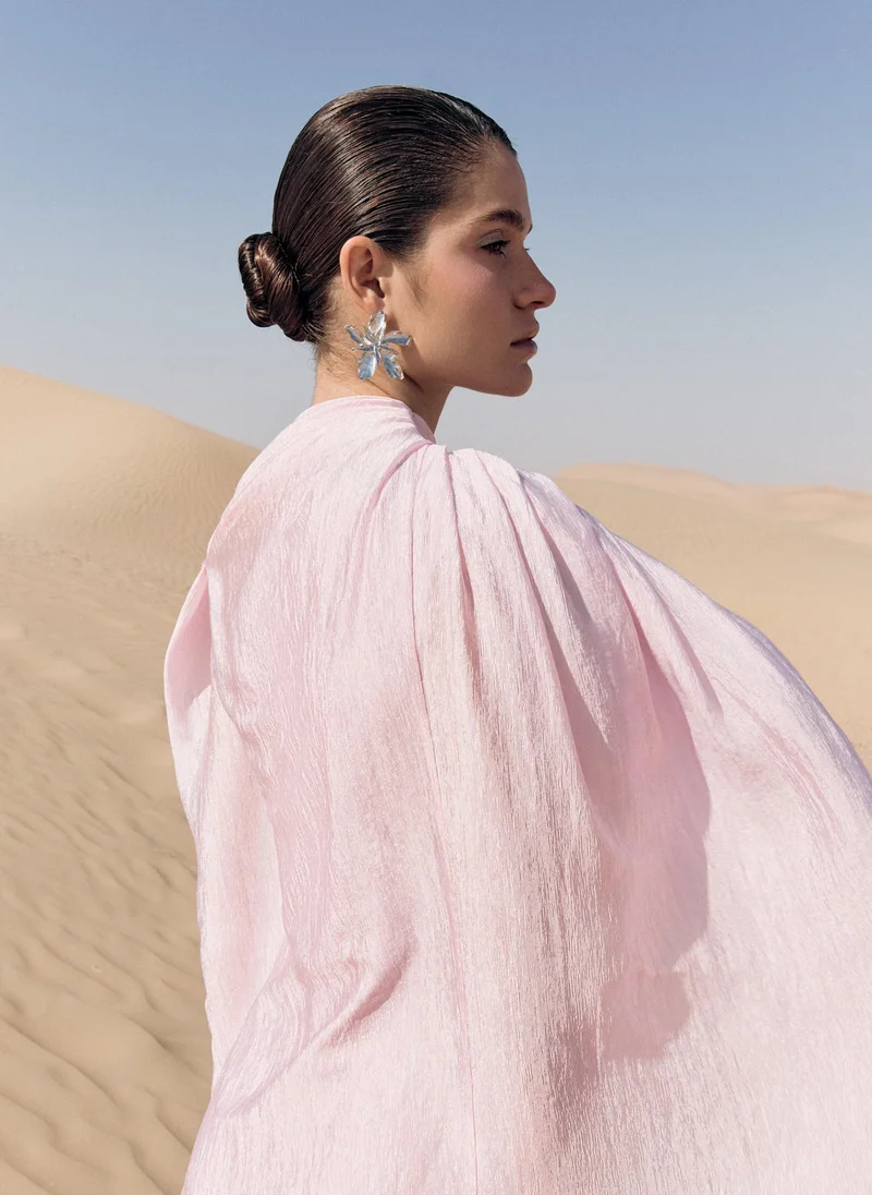 Lichi  Textured maxi dress with asymmetrical draping and cape for Women | Best Price UAE